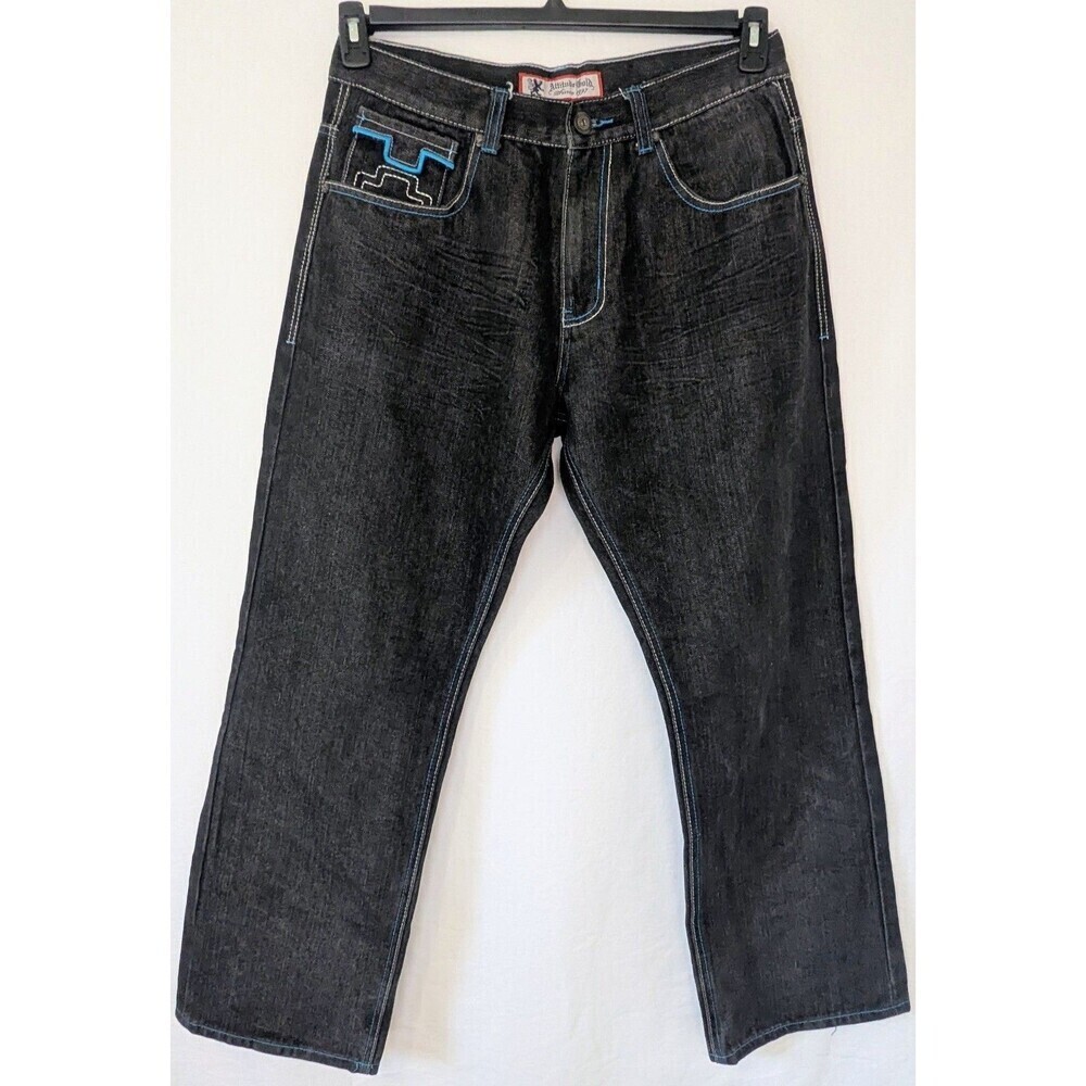 Attitude Gold Jeans Mens 34x32 Black Hip Hop Streetwear Y2K Baggy Denim